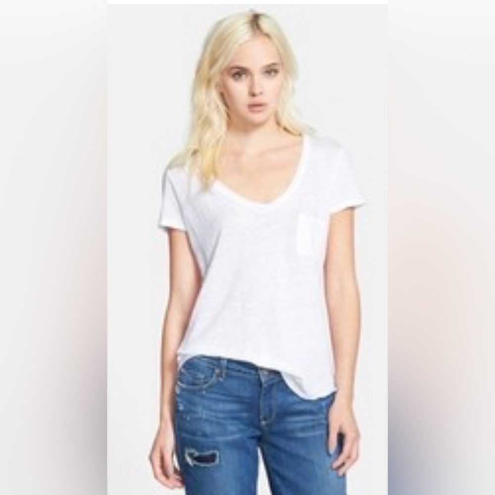Paige  White V-Neck Pocket Tee